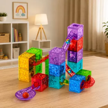 LEAN TOYS Magnētiskie konstruktora bloki kubu un bumbiņu trase krāsainie 33 gab.