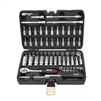 AWTOOLS BLACK LINE 63 daļu 1/4 collas uzgriežņu atslēgu komplekts ar sprūdratu, uzgaļiem un maciņu