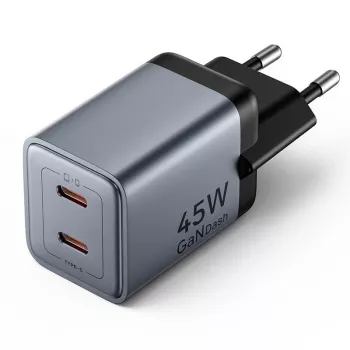 VENTION GaN 90W Dual USB-C sienas lādētājs (45W+45W) - Melns