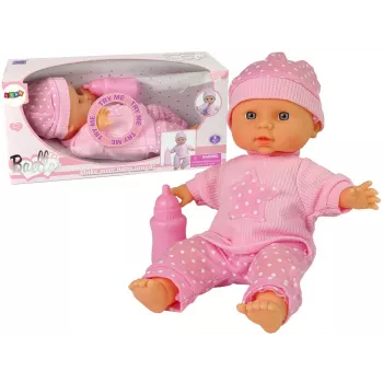 LEAN TOYS Sweet Baby Doll Pink Bottle Sounds Interactive 30cm Baby Doll ar Barošanas Pudeļi