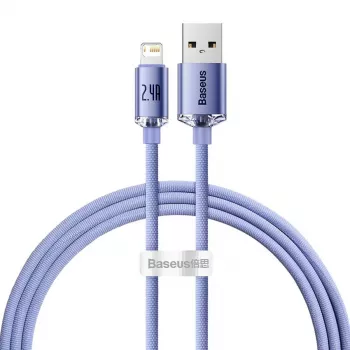 Baseus Crystal Shine Lightning to USB-A kabelis 1,2 m purpursarkanā krāsā, 2,4 A ātra uzlāde