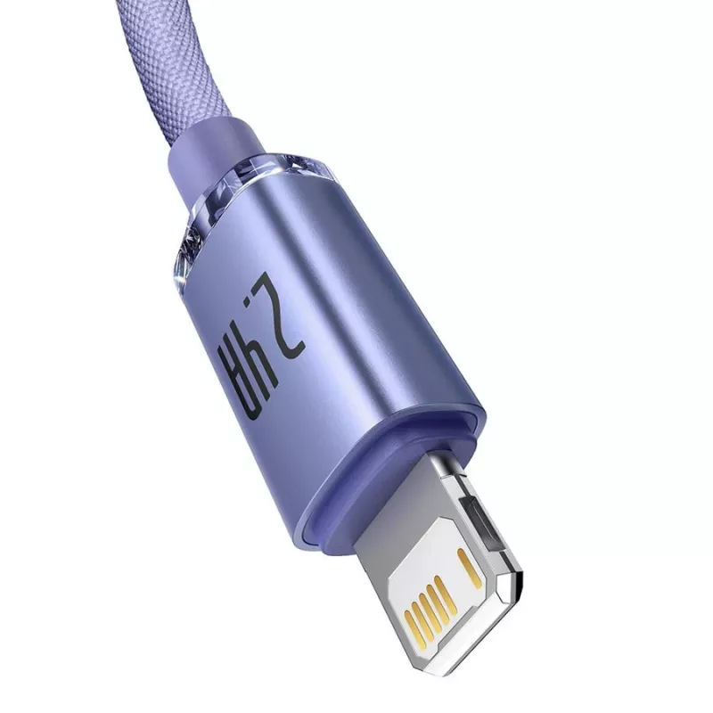 Baseus Crystal Shine Lightning to USB-A kabelis 1,2 m purpursarkanā krāsā, 2,4 A ātra uzlāde