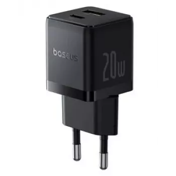 Baseus 20W USB-C & USB-A sienas lādētājs ar PD 3.0 un QC 3.0, EU kontaktdakša, melns