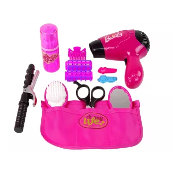 LEAN TOYS Beauty Hairdressing Set 15 daļu matu žāvētājs un lokšķēres rotaļu komplekts bērniem no 3 gadiem