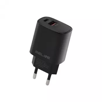 Beline GaN 30W USB-C PD + USB-A QC sienas lādētājs melns (tikai lādētājs)