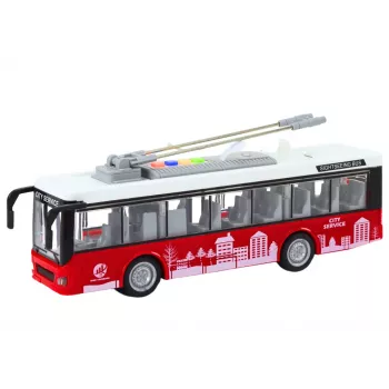 LEAN TOYS Trolejbuss 1:16 ar gaismām un skaņām, balts un sarkans