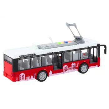 LEAN TOYS Trolejbuss 1:16 ar gaismām un skaņām, balts un sarkans
