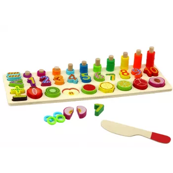 LEAN TOYS koka izglītojošā šķirošanas tāfele – matemātika ar augļiem un cipariem, 85 daļas, Montessori rotaļlieta bērniem no 3 gadiem