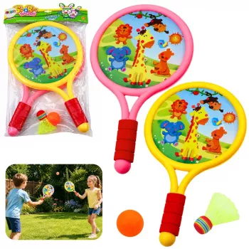 LEAN TOYS Bērnu badmintona raketes Animals Yellow Pink