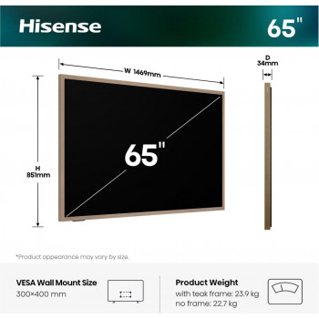 Hisense 65S7DS 65 collu 4K UHD DLED Smart TV ar VIDAA U7, Dolby Vision, DTS Virtual:X, 3 HDMI, 2 USB, Wi-Fi, Bluetooth, balss vadību, melns