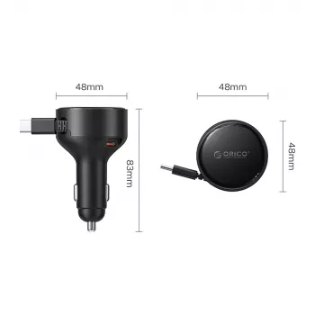 ORICO FC-60-2C 60W ievelkamais USB-C auto lādētājs - melns