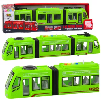 LEAN TOYS City Metro tramvajs ar atveramām durvīm, gaismām un skaņām, zaļš, 1:16