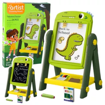 LEAN TOYS abpusēja magnētiskā sausās dzēšanas tāfele Dinozaurs zaļa ar piederumiem