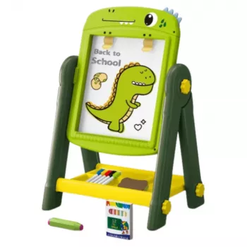 LEAN TOYS abpusēja magnētiskā sausās dzēšanas tāfele Dinozaurs zaļa ar piederumiem