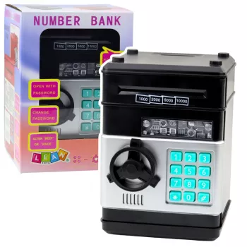 LEAN TOYS ATM Safe krājkasīte ar gaismas un skaņas efektiem un PIN kodu – Melna
