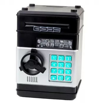 LEAN TOYS ATM Safe krājkasīte ar gaismas un skaņas efektiem un PIN kodu – Melna