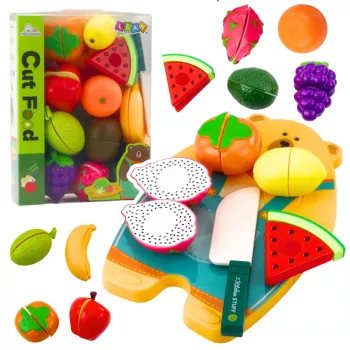 LEAN TOYS Augļu griešanas komplekts ar griešanas dēlīti un nazi - izglītojošs komplekts bērniem