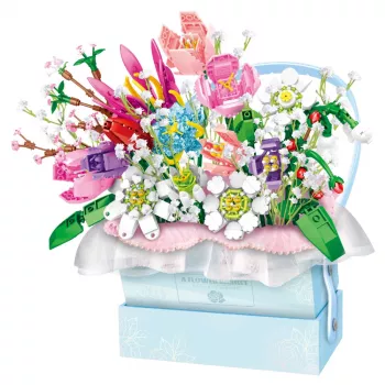 LEAN TOYS Construction Blocks Kompozīcija kastē Floral Blue LED Box 761 gab.
