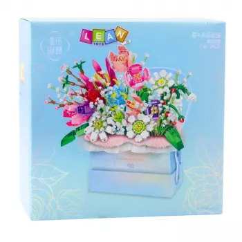 LEAN TOYS Construction Blocks Kompozīcija kastē Floral Blue LED Box 761 gab.