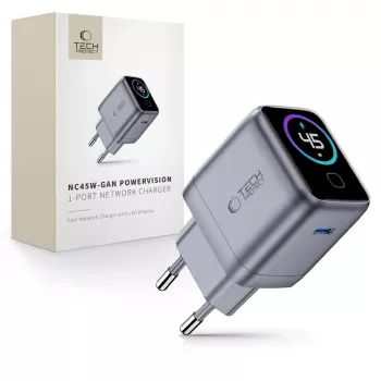 TECH-PROTECT POWERVISION NC45W-GAN 1 portu tīkla lādētājs PD 45W tumši pelēks