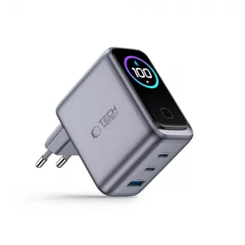 TECH-PROTECT PowerVision NC100W GaN 100W 3 portu USB-C PD un USB-A QC3.0 sienas lādētājs - tumši pelēks
