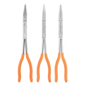 NEO TOOLS 01-293 Divkāršā savienojuma knaibles komplekts, 3 gab., hroma-vanādija tērauds, 280 mm, taisnas, 45° un 90° leņķa