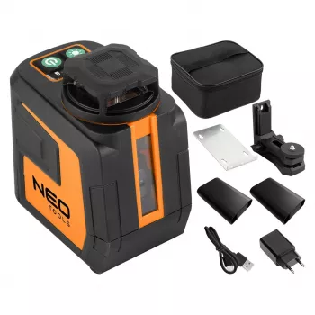 NEO TOOLS 75-144 Zaļā stara 5 līniju lāzera nivelieris 20 m ar magnētisko stiprinājumu un maciņu