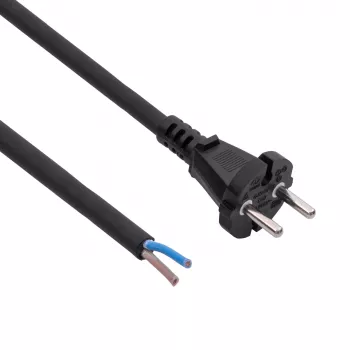 Akyga AK-OT-06S gumijas barošanas kabelis H05RR-F 2 x 1,5 mm², CEE 7/17 kontaktdakša – brīvi vadi, 5 m, melns
