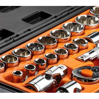 NEO TOOLS 1/2 inch piedziņas uzgriežņu atslēgu komplekts, 23 daļas, hrom-vanādija tērauds, DIN 3124