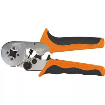 NEO Tools pašregulējošās sprūdrata krimpēšanas knaibles uzmavu galiem 0,25-6 mm² (AWG 23-10), kvadrātveida krimps, ergonomisks divkomponentu rokturis, 200 mm
