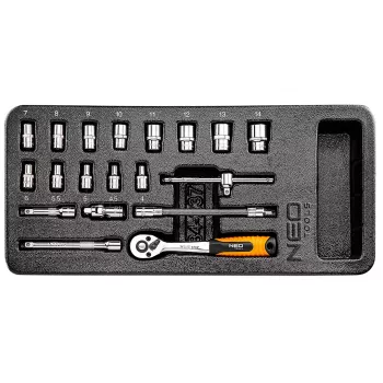 NEO TOOLS 1/4 inch uzgriežņu atslēgu komplekts, 19 gab., ieliktnis