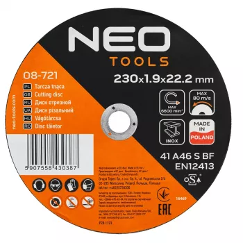 NEO TOOLS griešanas disks metālam/INOX 230 x 1,9 x 22,2 mm, 41 A46-S-BF, 25 gab.