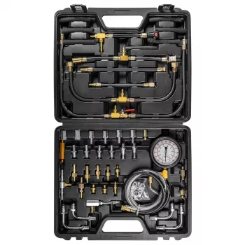 NEO TOOLS Degvielas iesmidzināšanas sistēmas testa komplekts ar 0-140 PSI glicerīna manometru, 29 adapteriem un koferi