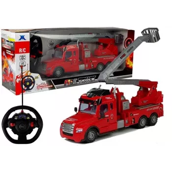 LEAN TOYS Fire Truck ar kāpnēm un tālvadību 1:14 mērogs 2.4GHz ūdens smidzinātājs, gaismas un skaņas