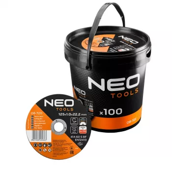 NEO TOOLS Metāla griešanas diski 41A 60 S BF - 125x1.0x22.23 mm TĒRAUDAM/NERŪDĒJOŠAM TĒRAUDAM, 100 gab. spainī