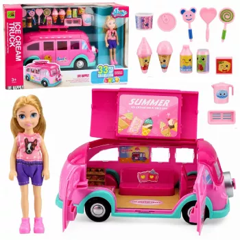 LEAN TOYS saldējuma furgoniņš lellēm, salokāms, rozā, 33 daļas