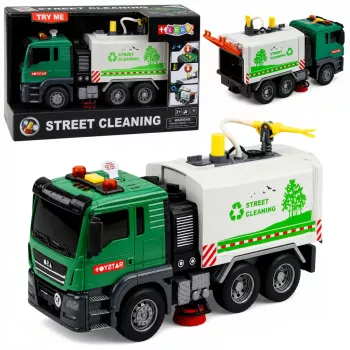 LEAN TOYS Street Sweeper Truck ar ūdens funkciju, gaismām un skaņām 1:14