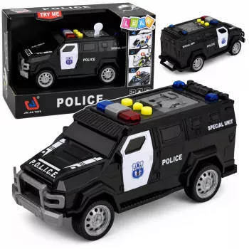 LEAN TOYS Policijas auto Speciālais transportlīdzeklis 1:32 mērogs Melns ar gaismām un skaņām