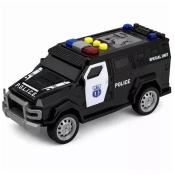 LEAN TOYS Policijas auto Speciālais transportlīdzeklis 1:32 mērogs Melns ar gaismām un skaņām