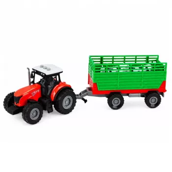 LEAN TOYS Traktors ar piekabi dzīvnieku pārvadāšanai - govju figūriņas, gaismas un skaņas, 4 gab.