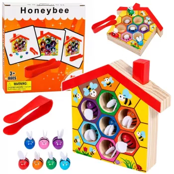 LEAN TOYS koka bišu stropa veiklības rotaļlieta ar pinceti un 6 bitēm - izglītojoša motorikas spēle bērniem no 3 gadiem