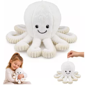 LEAN TOYS mīkstais astoņkājis ar elastīgiem taustekļiem, balts, 30 cm
