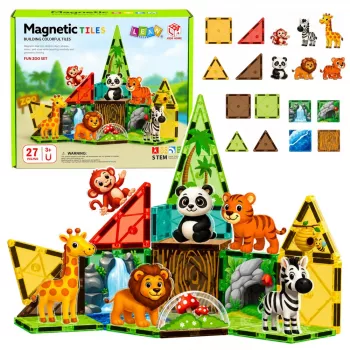LEAN TOYS Magnētiskie konstruktora bloki Wild Animals Jungle ZOO 27 gab.