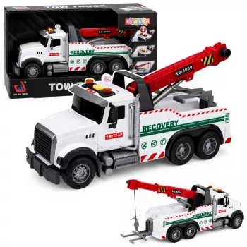 LEAN TOYS Construction Truck ar regulējamu celtni, gaismām un skaņām, balts 1:14