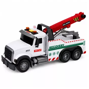 LEAN TOYS Construction Truck ar regulējamu celtni, gaismām un skaņām, balts 1:14