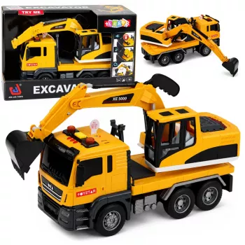 LEAN TOYS 1:14 RC ekskavators ar kustīgu kausu, gaismām un skaņām – dzeltens