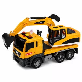 LEAN TOYS 1:14 RC ekskavators ar kustīgu kausu, gaismām un skaņām – dzeltens