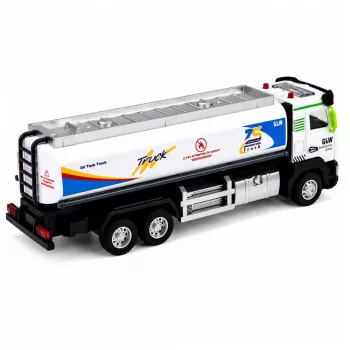 LEAN TOYS Metāla cisternas kravas auto ar berzes piedziņu, gaismām un skaņām, zils un balts, mērogs 1:40