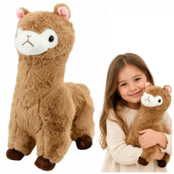 LEAN TOYS Plush Alpaca Llama mīkstā rotaļlieta ar mīkstu kažociņu, bēša, 38 cm