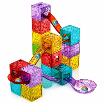 LEAN TOYS Magnētiskie konstruktora kluči ar bumbiņas trasi, krāsaini, 28 gab.